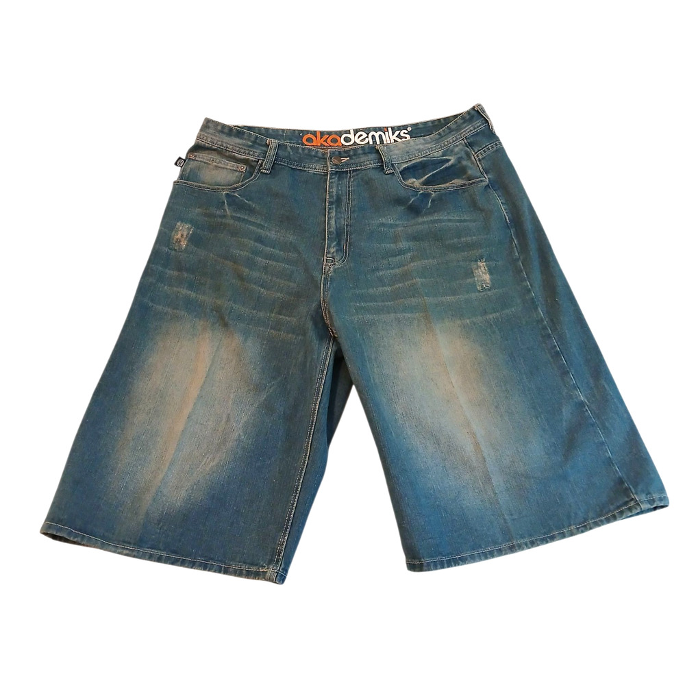 Akademiks‎ Men’s Baggy Jean Shorts 42 Blue Distressed Denim Hip Hop Streetwear